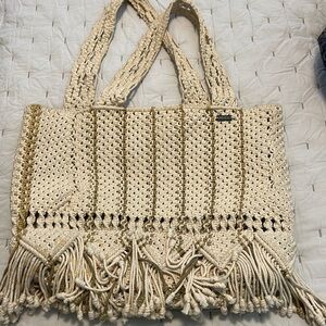 RVCA crochet tote bag with fringe